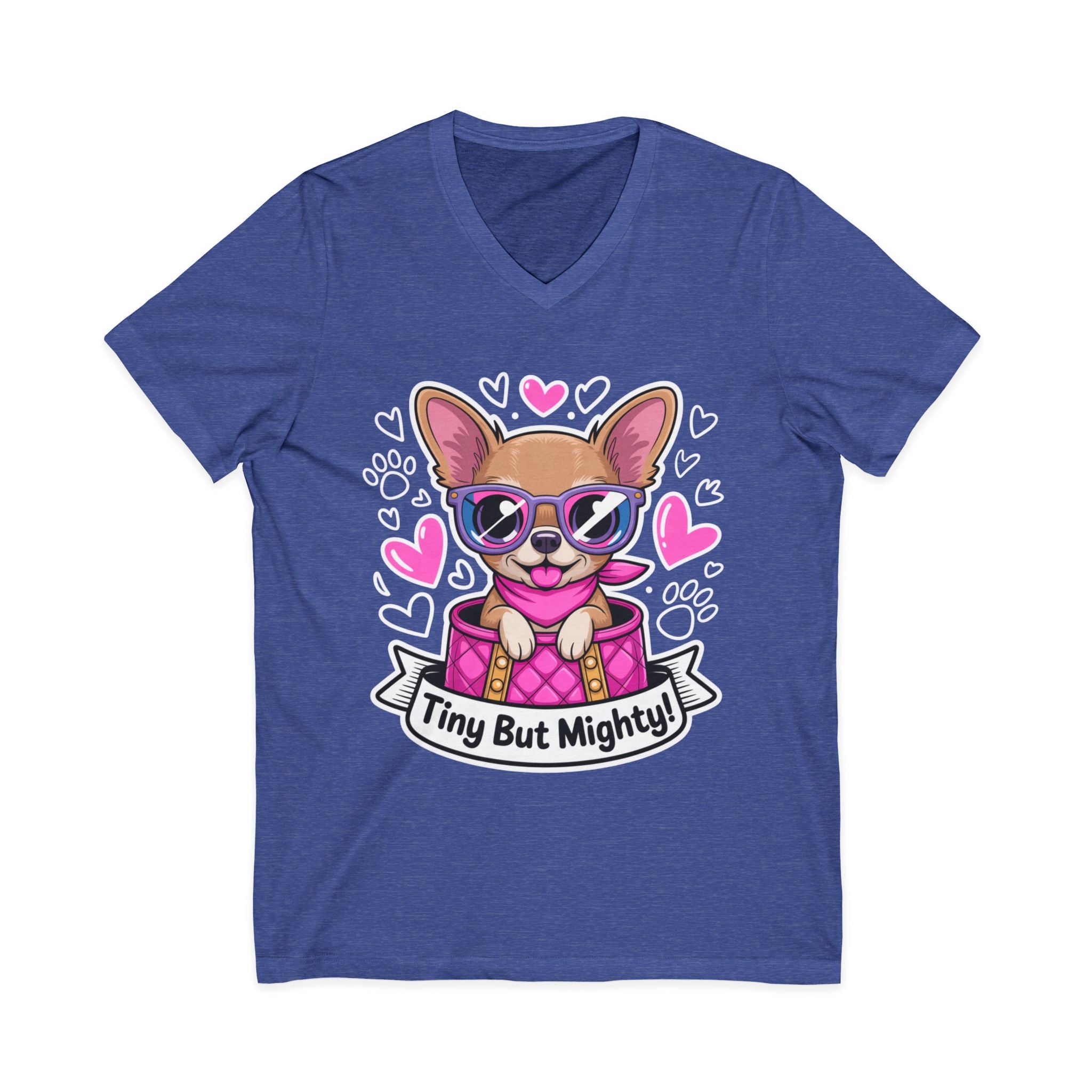 Tiny But Mighty Chihuahua Unisex V-Neck Tee – Small Dog, Big Personality