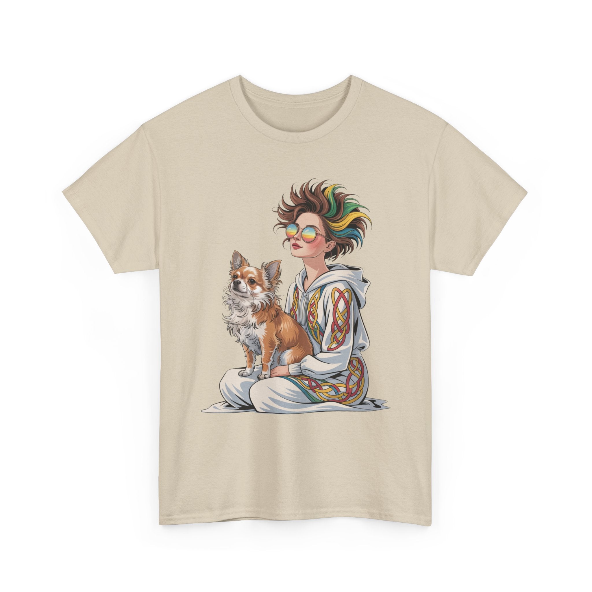Nouveau-style digital illustration tee! This Unisex Heavy Cotton T-shirt  Whimsical Pet Lover Tee, Unisex Cotton Shirt, Cute Animal Apparel, Perfect Gift for Dog Owners, Cozy Everyday Wear