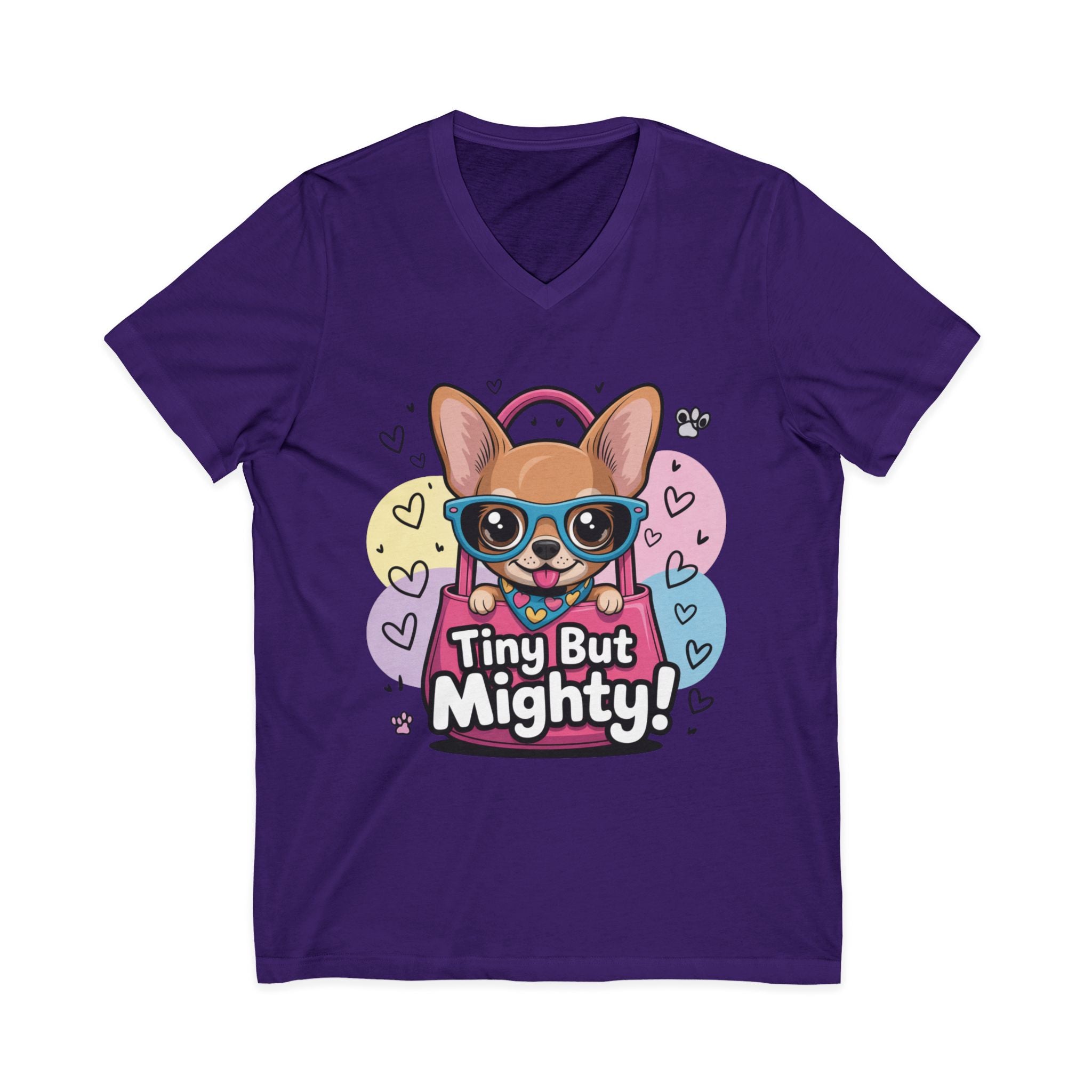 Tiny But Mighty Unisex Jersey Short Sleeve V-Neck Tee  Cute Dog Graphic Tee, Tiny But Mighty T-Shirt for Dog Lovers, Pet Mom Gift, Casual Unisex V-Neck Tee, Birthday Gift