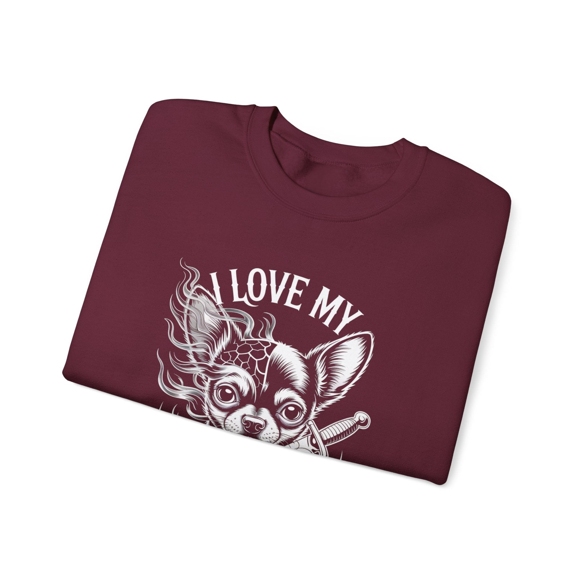 i love my chihuahua Unisex Heavy Blend™ Crewneck Sweatshirt I Love My Chihuahua Sweatshirt | Cozy Pet Lover Crewneck, Puppy Gift, Dog Owner Apparel, Cute Canine Sweatshirt, Animal Lover Wear