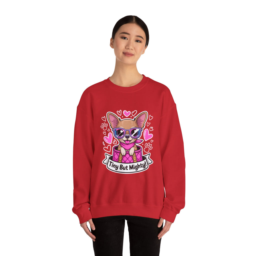 Tiny But Mighty Chihuahua Unisex Crewneck Sweatshirt – Small Pup, Big Heart